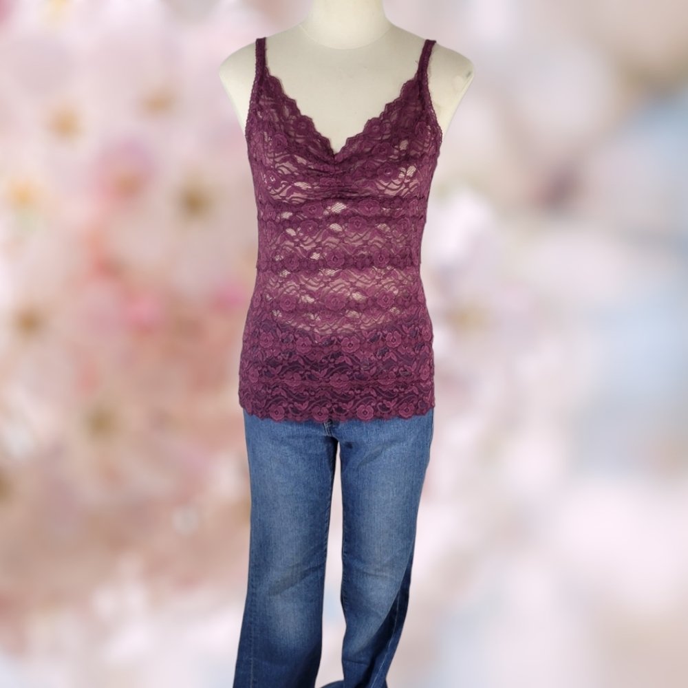 NWT Lace Cami Bundle •Jeans By Buffalo Burgundy + Pink Lace Tanks Womens Medium - Picture 2 of 14